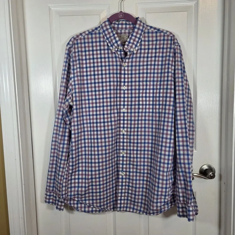 J. Crew Plaid Cotton Long Sleeve Button Down Shirt Men's Size LARGE